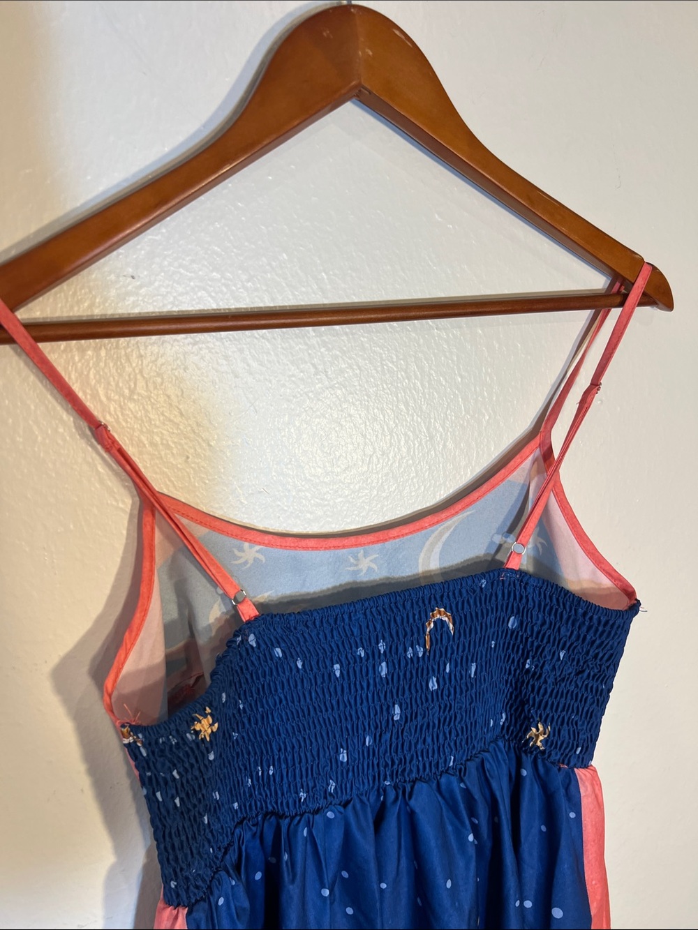 Starry Horse Crlestial Navy Blue Maxi Dress with Pink Trim Scoop Neck Festival M - Picture 3 of 5